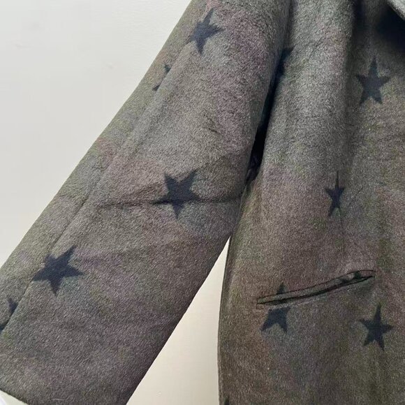 NWOT Anthropologie Wool Blend Green Star Double Face Trench Coat Olive Size M - Picture 4 of 11